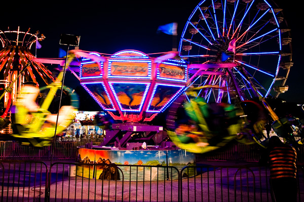 digital photograph of carnival ride lights at night